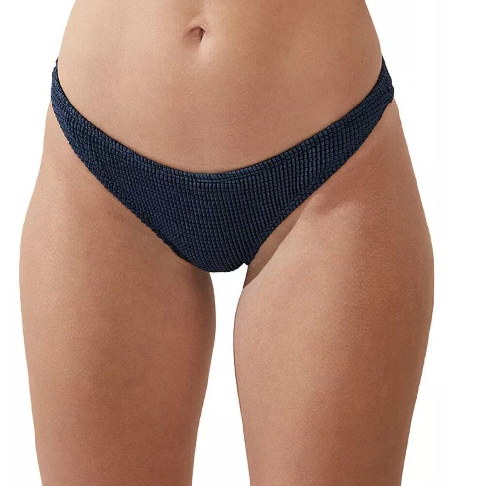 COTTON ON  Navy Blue Women's Textured Full-Coverage Bikini Bottoms Size XL